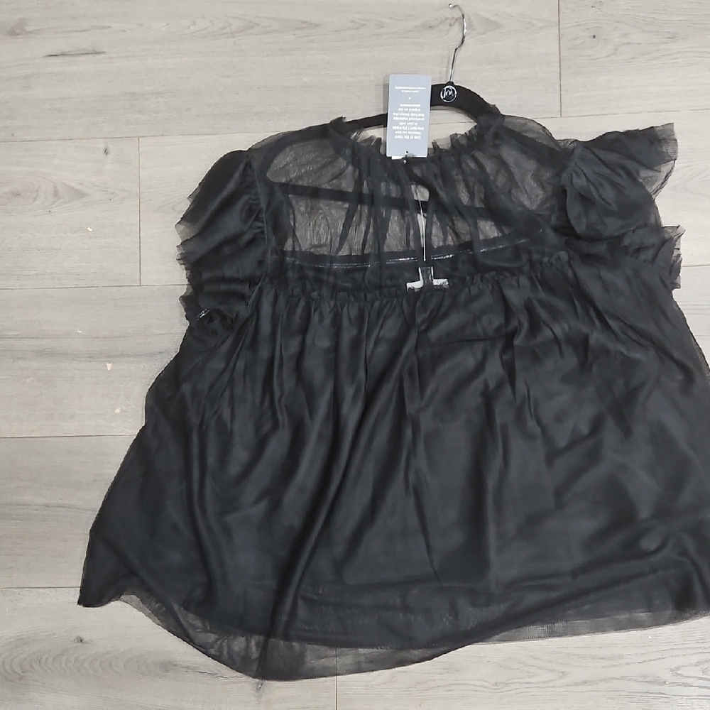 Elegant Black Sheer Ruffled Sleeveless Blouse - Picture 8 of 8